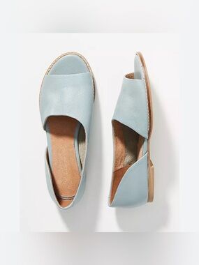 Anthropologie Souvenir Leather Open-Toe  Flats in Light Blue